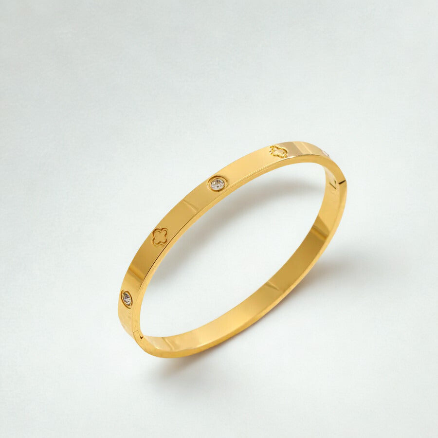 Golden Cross Heart Flower Bangle