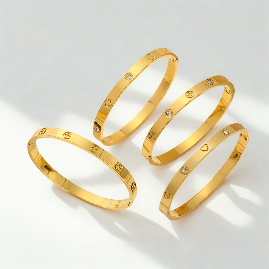 Golden Cross Heart Flower Bangle