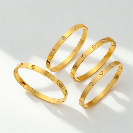 Golden Cross Heart Flower Bangle